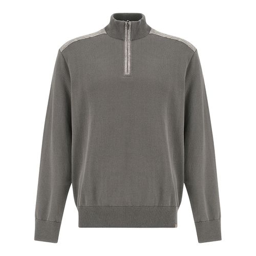 Half‑zip sweater in Fresco cotton with linen details, Man, Morel