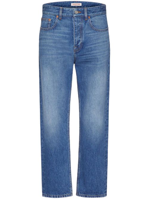 VLogo Signature cropped faded jeans - Blue