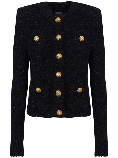 Button-fastening tweed jacket - Black