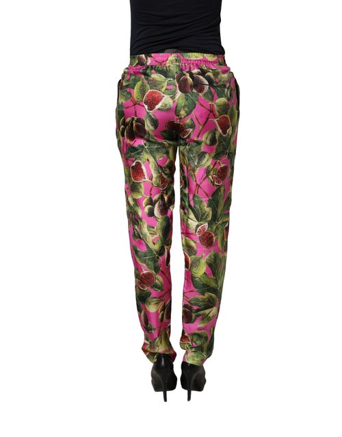 Silk Fig and Leaf Print Trousers — Pink