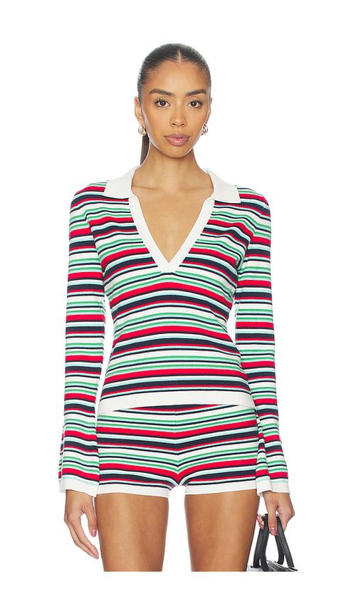 SEVEN WONDERS Xyla Collared Long Sleeve Knit Top en Green. L. Also en M, S