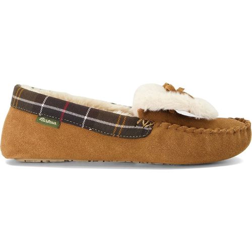 Dune London Womens Barbour Ladies Darcie1 - Tartan-Trim Suede Slippers - Tan