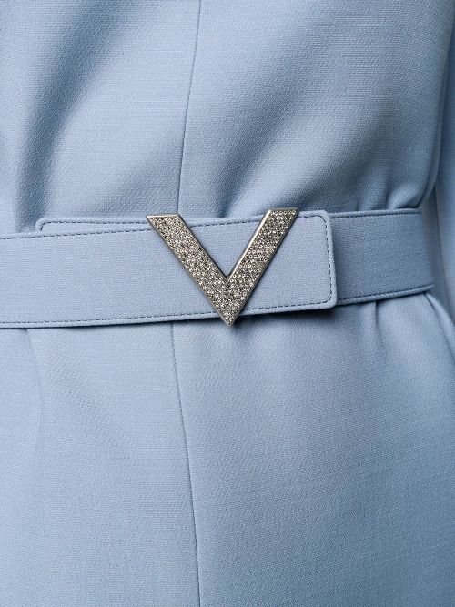 V Belted Dress — Blue