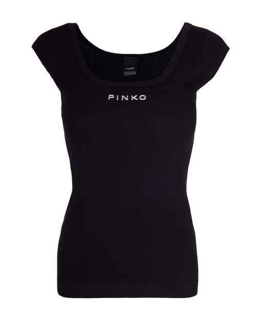Black Logo Round Neck Top