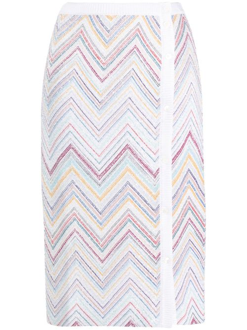 Zigzag-woven pencil skirt - White