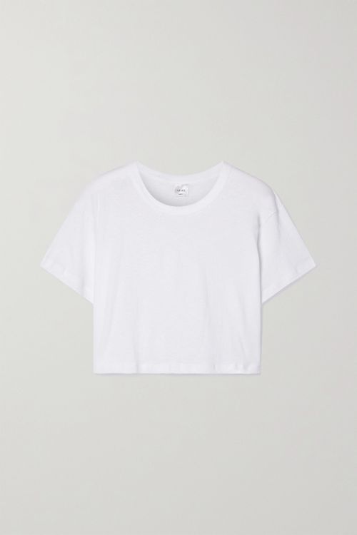 Cropped Slub Cotton-jersey T-shirt - White