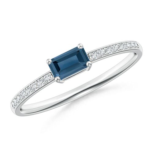 Angara 0.35 Carat East-West Emerald-Cut London Blue Topaz Solitaire Ring in Platinum