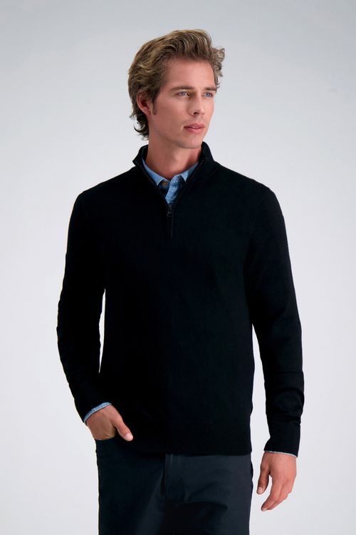 Haggar Long Sleeve Zip Sweater in Black