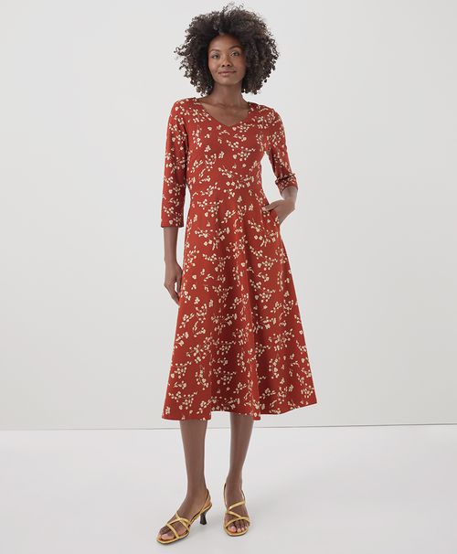 Women's Scattered Sprigs Tandoori Fit & Flare Party Midi Dress R