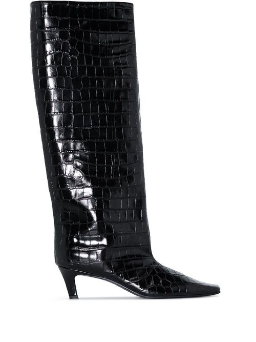 The Wide Shaft croc-effect boots - Black