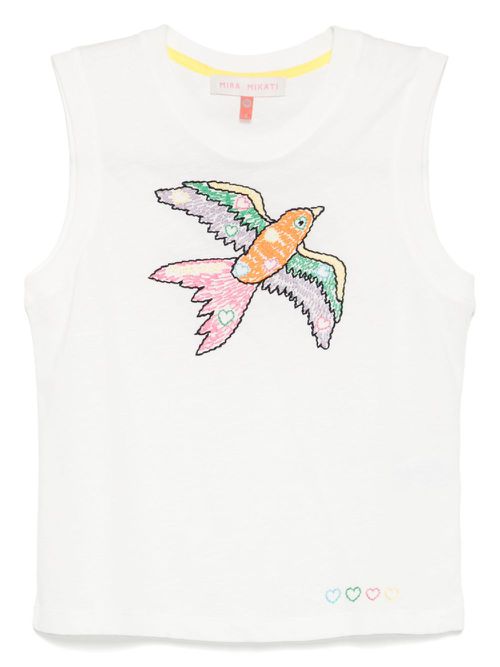 Embroidered-bird vest - White