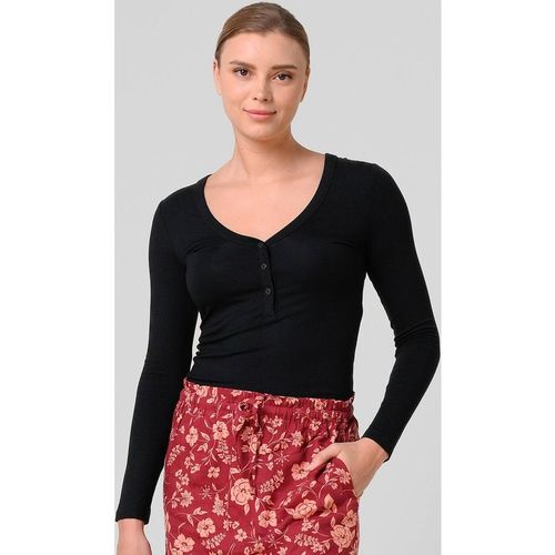 Enorsia Essential Viscose Long Sleeve Henley T-Shirt In Black