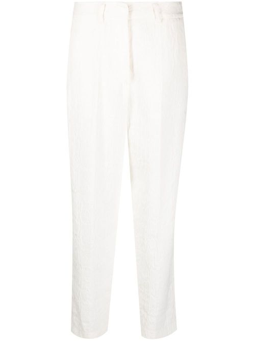Linen-blend jacquard trousers - White