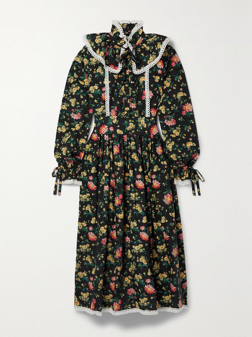 + Laura Ashley Devon Pintucked Floral-print Cotton-poplin Midi Dress