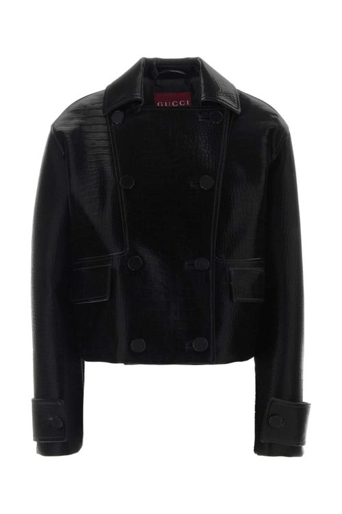 Cropped Lamb Leather Jacket — Black