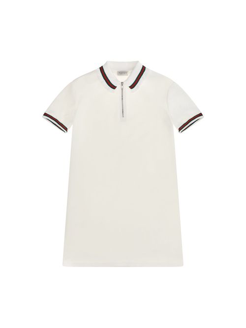 Web Stripe Jersey Polo Dress — White