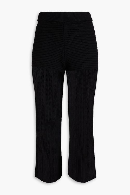 Cropped crochet-knit cotton flared pants - Black - XS