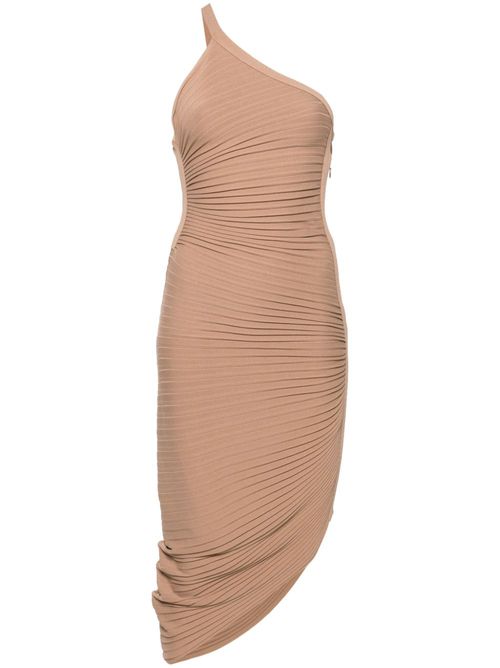 Pleated asymmetric midi dress - Brown