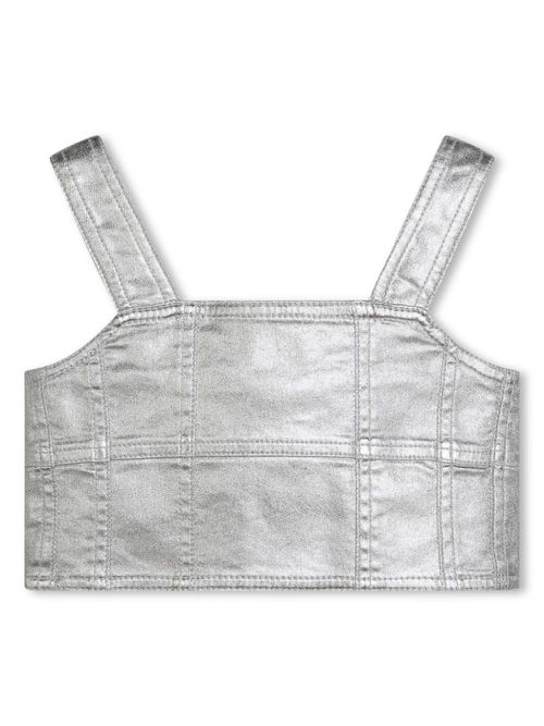Metallic-finish panelled crop top - Silver