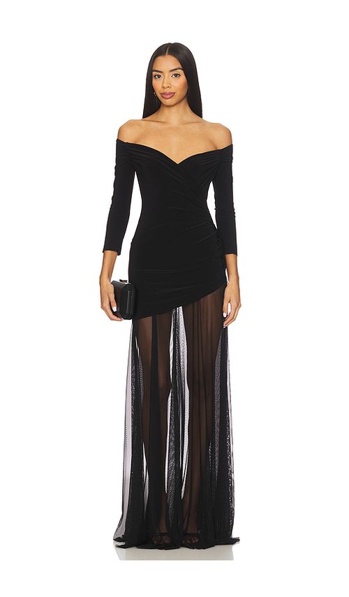 Norma Kamali Off Shoulder Sweetheart Combo Flared Gown in Black. XS. Also in