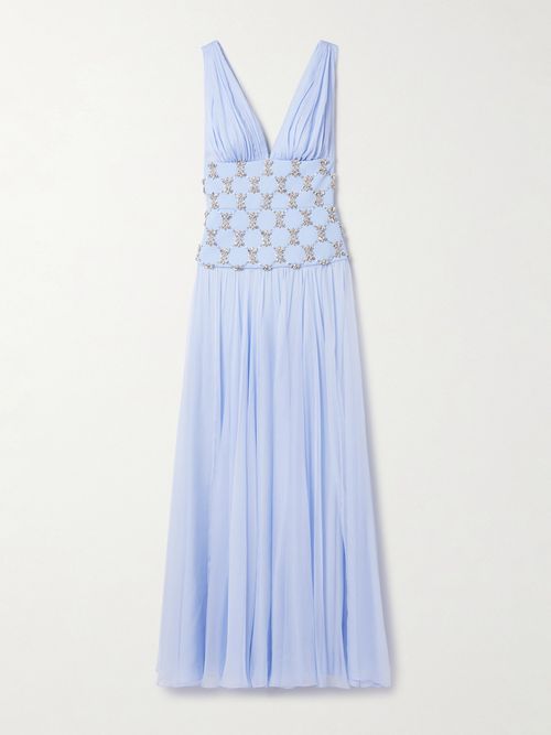 Cody Chiffon And Crystal-embellished Silk-crepe Gown - Blue