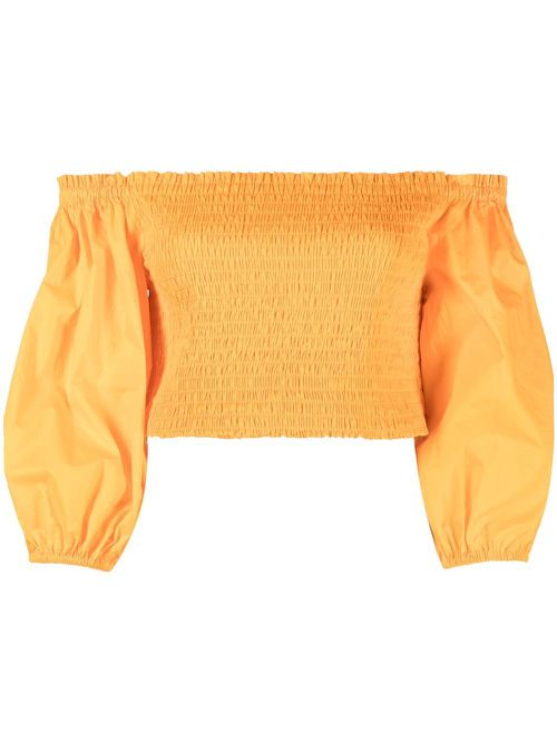 Off-shoulder smocked cropped top - Orange