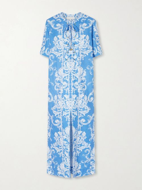 Calista Linen Printed Maxi Dress - Blue