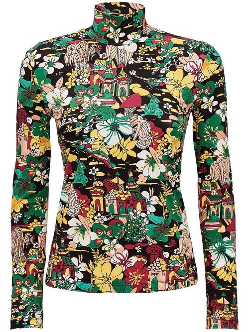 Floral print turtleneck jersey - Black