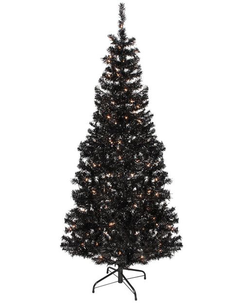 Northlight 6ft Pre-Lit Black Artificial Tinsel Christmas Tree Clear Lights