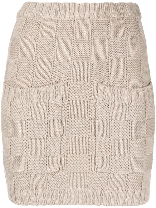 Check-pattern knitted skirt - Brown