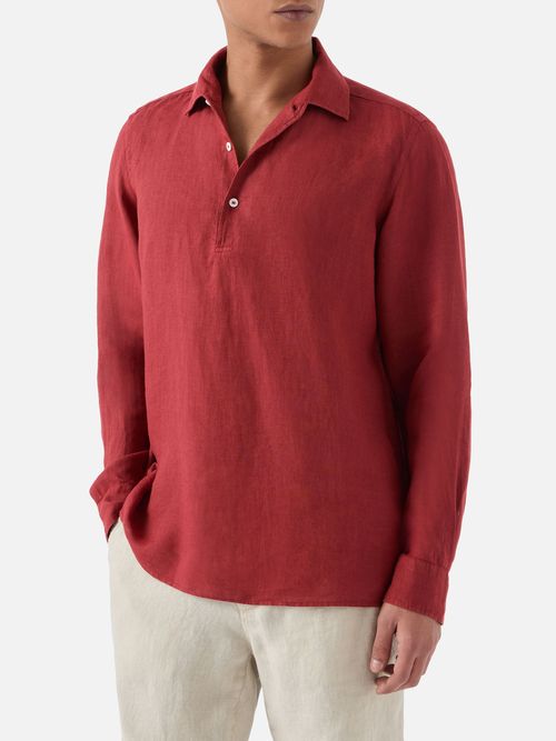 Long-Sleeve Raphael Linen Polo Red Shirt - Men