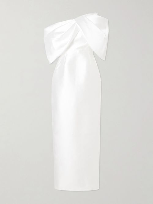 Davina Off-the-shoulder Draped Faille Gown - Cream
