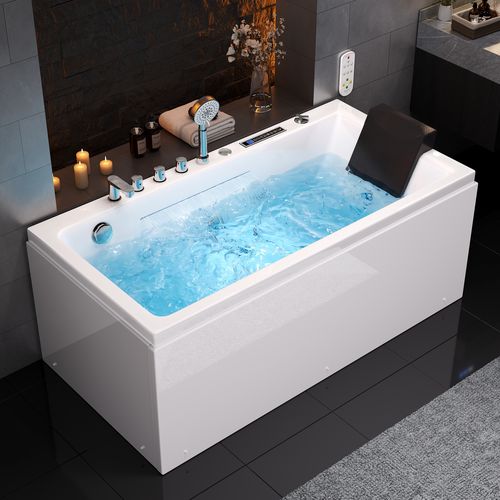 59" Whirlpool Bathtub with 7 Massage Jets, 8 Air Jets & Thermostatic Contro