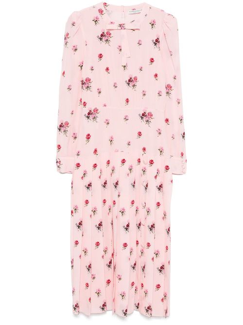 Rose-print pleat-detailing midi dress - Pink