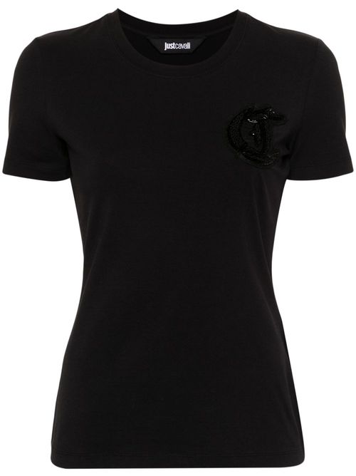 Bead-logo detail jersey T-shirt - Black