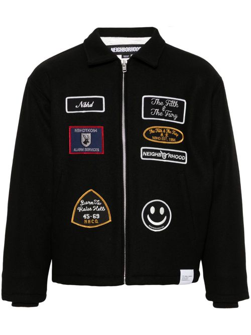Logo-patch wool-blend jacket - Black
