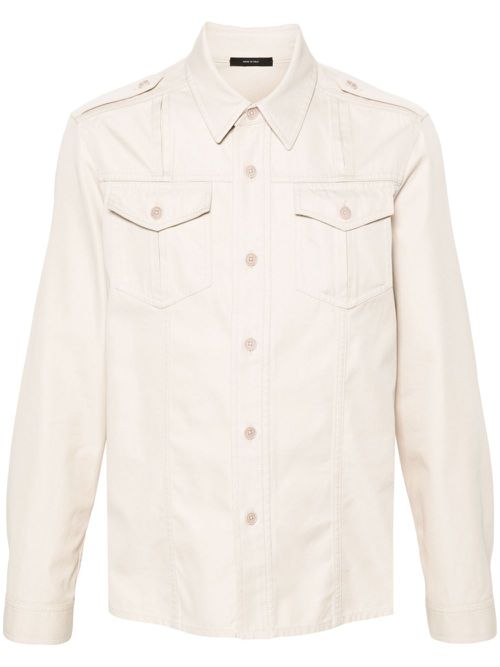 톰 포드 남성 Epaulette Button-Down Shirt - Men's - Bos Taurus/Silk/Cotton OJS010FMC161F2423804302