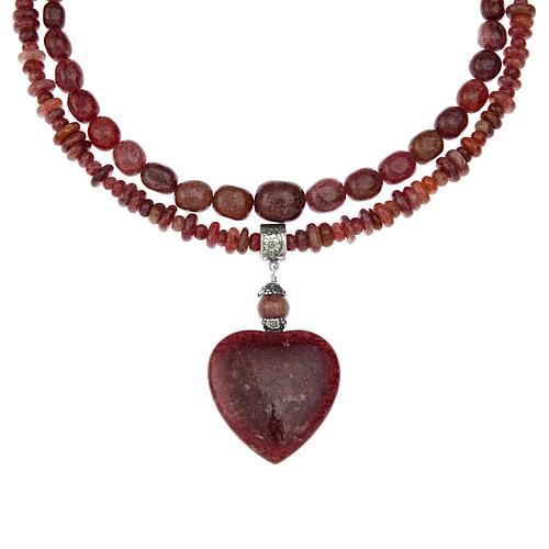 Strawberry Quartzite Heart Pendant and 2-Necklace Set
