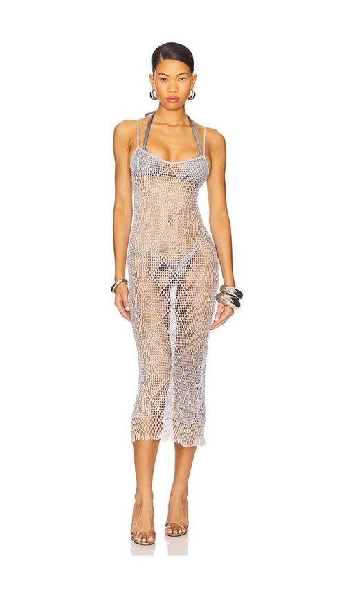 Lovers and Friends Katja Beaded Crochet Midi Dress in Slate.  S. Also in L