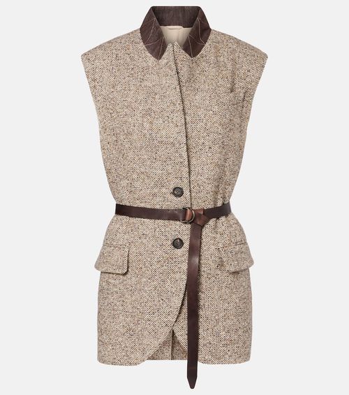Belted wool and silk-blend vest