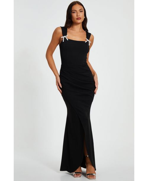 Women's Corset Detail Wrap Maxi Dress - Black