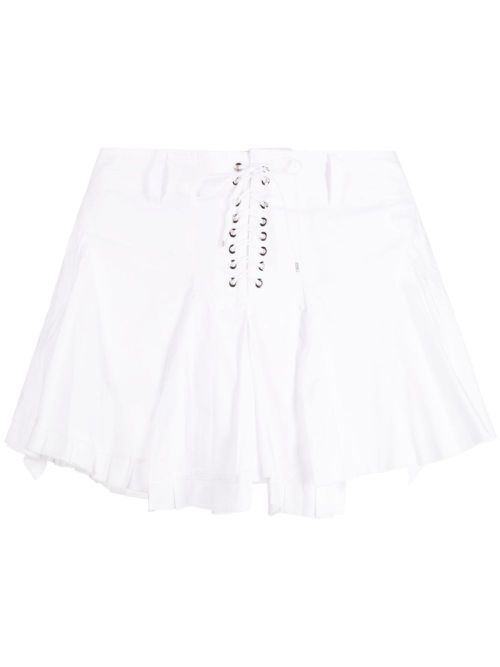 Lace-up cotton miniskirt - White
