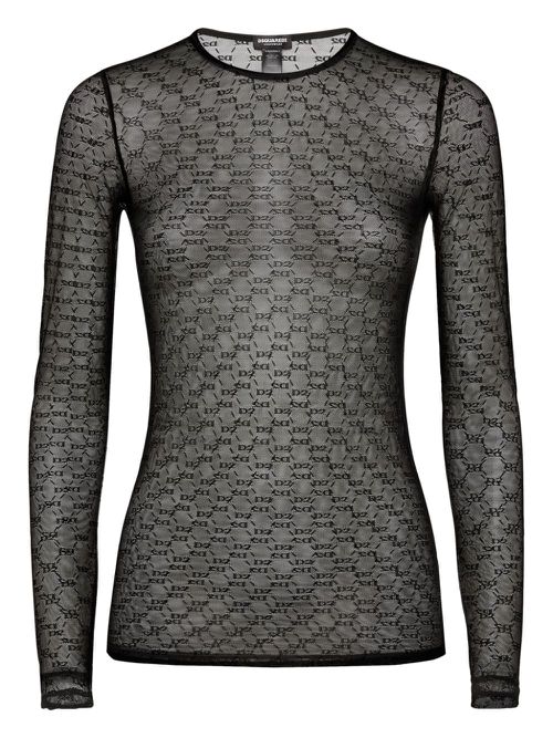 Mesh long-sleeve top - Black