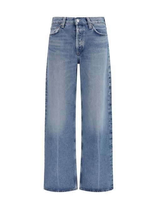 Wide-Leg Creased Cotton Jeans — Blue