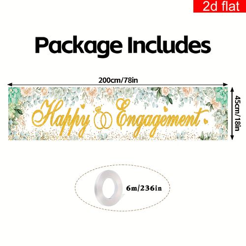 TEMU 2d Flat Banner, Happy Engasynthetic Gemstoneent Yard Banner, Polyester, Engasynthetic Gemstoneent Party Banner, Suitable For Wedding Brida