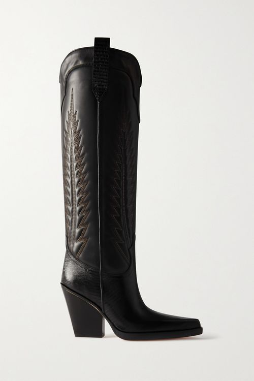 El Dorado Embroidered Snake-effect Leather Cowboy Boots - Black