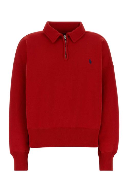 Half-Zip Cotton Blend Sweatshirt — Red