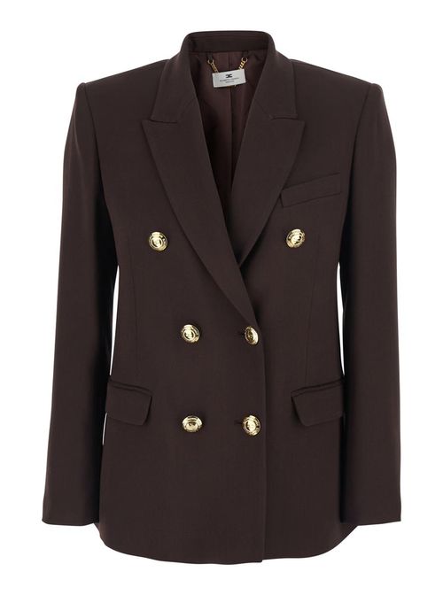 Brown Double-Breasted Jacket With Classic Lapels In Viscose Woman