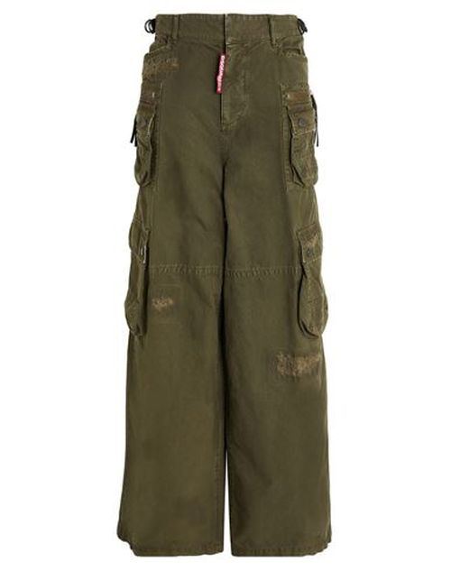 Woman Pants Military green Size 8 Cotton, Calfskin