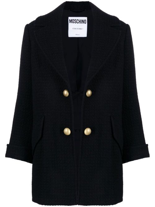 Open-front virgin wool coat - Black